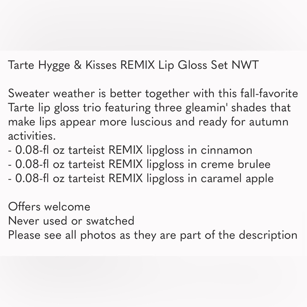 Tarte Hygge & Kisses REMIX Lip Gloss Set NWT - Picture 8 of 11
